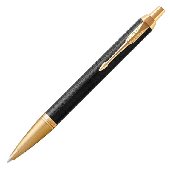 PARKER IM Premium Medium Ballpoint Pen Black Gold Trim Blue Ink
