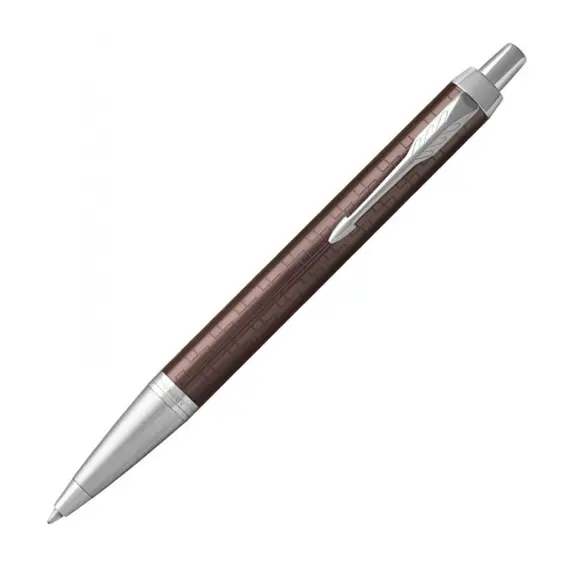 PARKER IM Premium Medium Ballpoint Pen Brown Chrome Trim Blue Ink