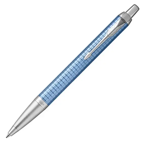 PARKER IM Premium Medium Ballpoint Pen Pale Blue Chrome Trim Blue Ink