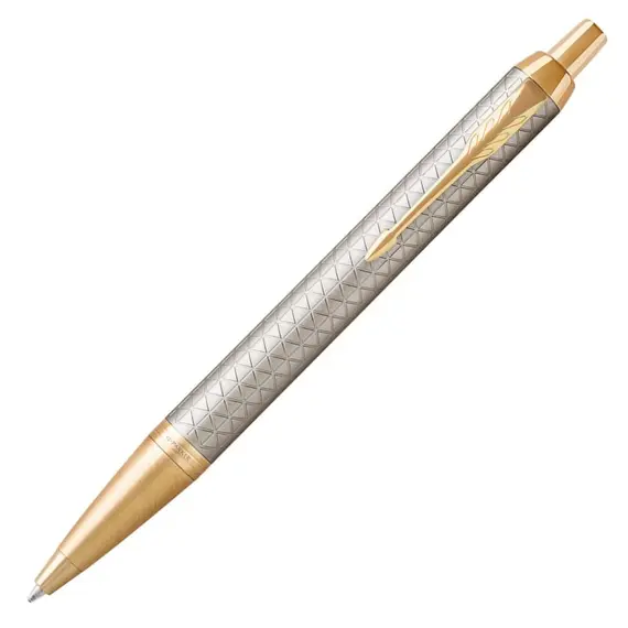 PARKER IM Premium Medium Ballpoint Pen Warm Grey Gold Trim Blue Ink