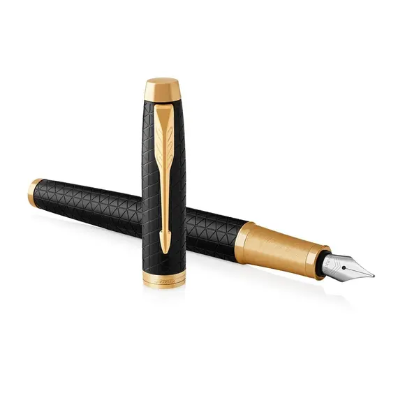 PARKER IM Premium Medium Fountain Pen Black Gold Trim