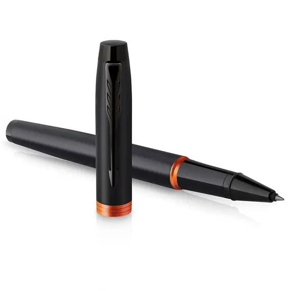 PARKER IM Rollerball Pen Black with Vibrant Flame Orange Ring Black Trim