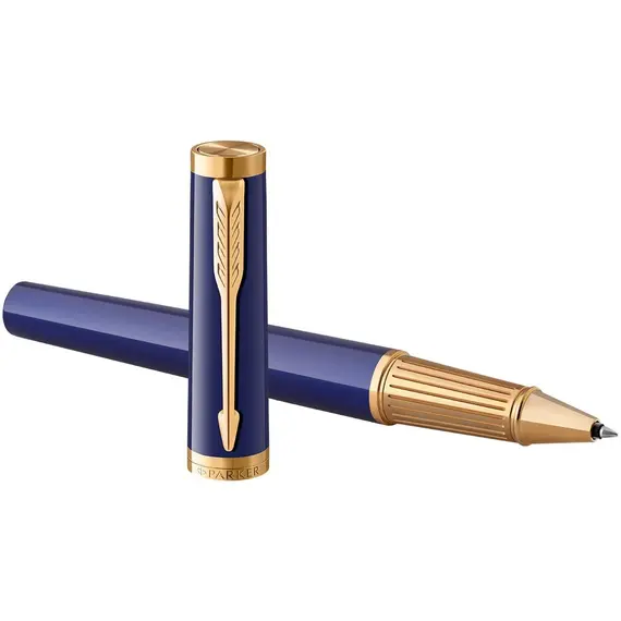 PARKER Ingenuity Fine Rollerball Pen Dark Blue Gold Trim Black Ink