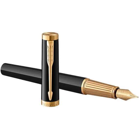 PARKER Ingenuity Medium Fountain Pen Black Gold Trim Black Ink