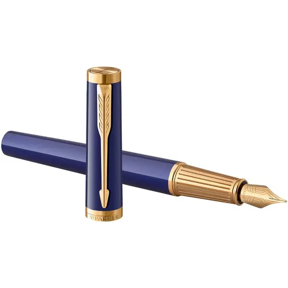 PARKER Ingenuity Medium Fountain Pen Dark Blue Gold Trim Black Ink