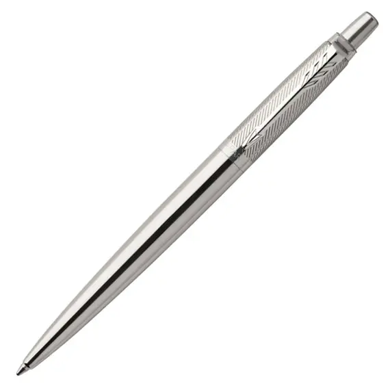 PARKER Jotter Premium Medium Ballpoint Pen Stainless Steel Diagonal Chrome Trim Blue Ink