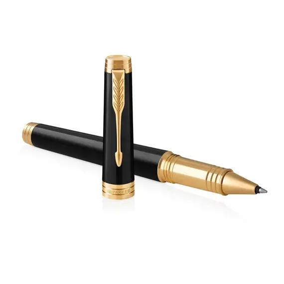 PARKER Premier Fine Rollerball Pen Black Lacquer Gold Trim Black Ink