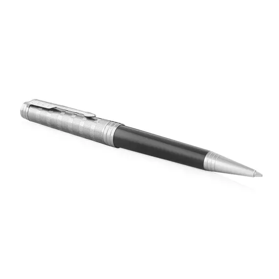 PARKER Premier Medium Ballpoint Pen Custom Tartan Black and Metal Lacquer Chrome Trim Black Ink