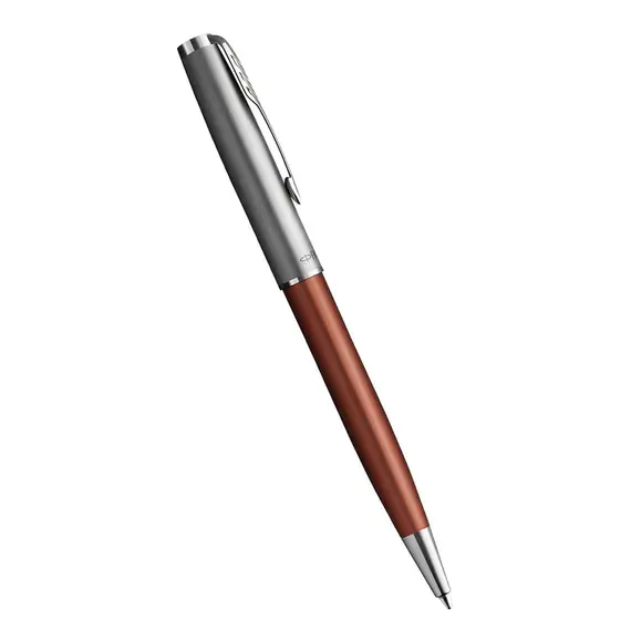 PARKER Sonnet Essential Medium Ballpoint Pen Metal and Orange Lacquer Palladium Trim Black Ink