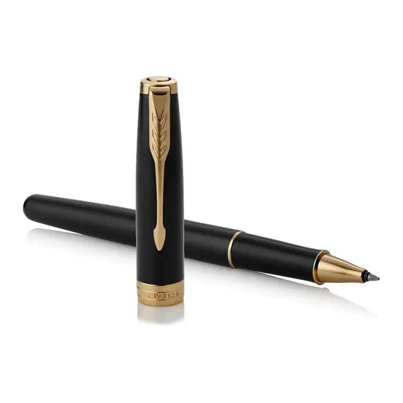 PARKER Sonnet Fine Rollerball Pen Black Lacquer Gold Trim Black Ink