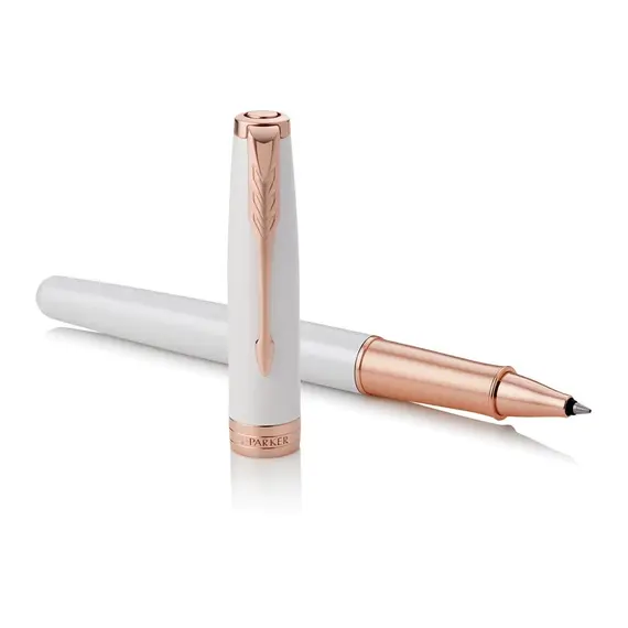 PARKER Sonnet Fine Rollerball Pen Pearl Lacquer Rose Gold Trim Black Ink