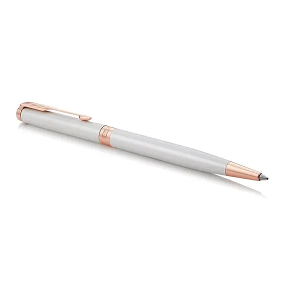 PARKER Sonnet Slim Medium Ballpoint Pen Pearl Lacquer Rose Gold Trim Black Ink