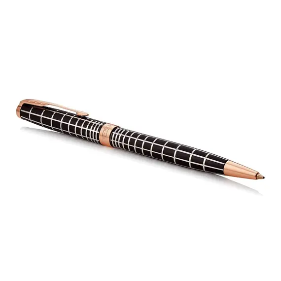 PARKER Sonnet Medium Ballpoint Pen Brown Rubber Rose Gold Trim Black Ink