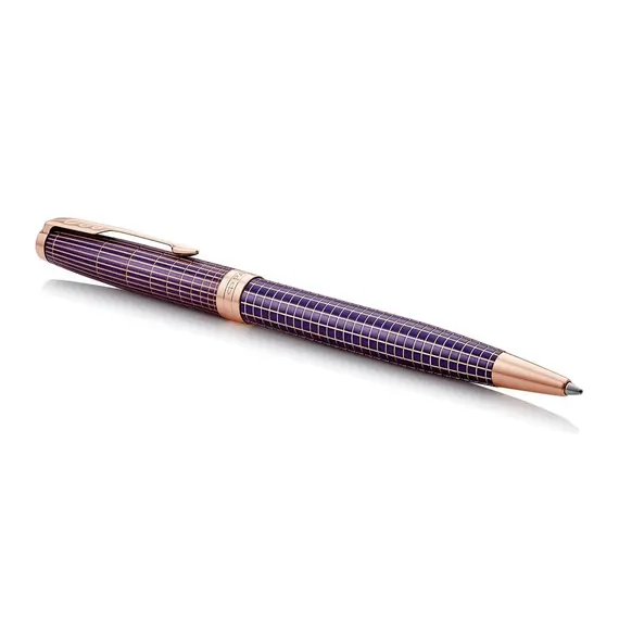 PARKER Sonnet Medium Ballpoint Pen Chiselled Purple Matrix Rose Gold Trim Black Ink