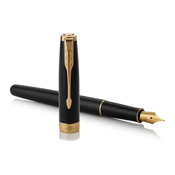 PARKER Sonnet Medium Fountain Pen Black Lacquer Gold Trim