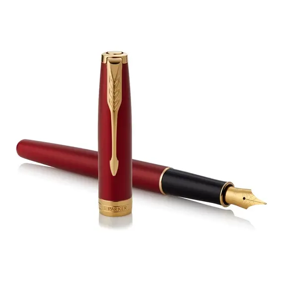PARKER Sonnet Medium Fountain Pen Red Lacquer Gold Trim