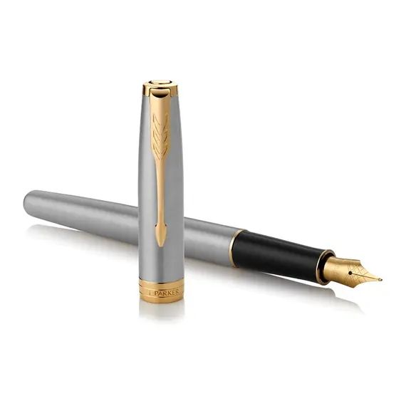 PARKER Sonnet Medium Fountain Pen Stainless Steel Gold Trim