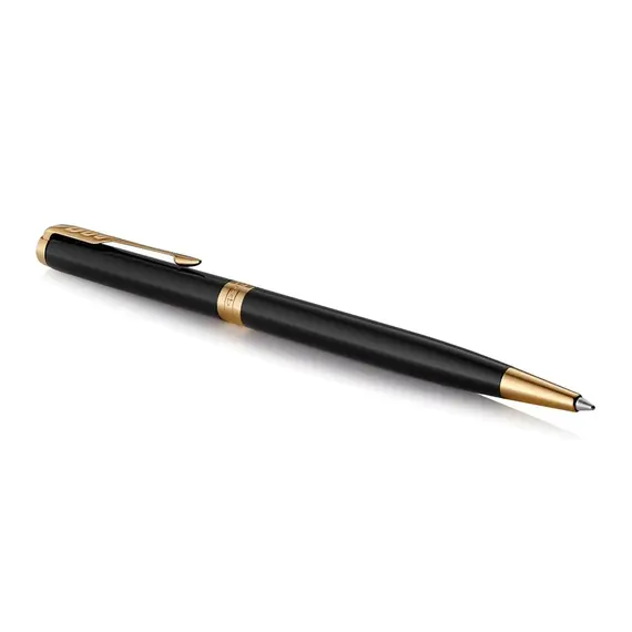PARKER Sonnet Slim Medium Ballpoint Pen Black Lacquer Gold Trim Black Ink