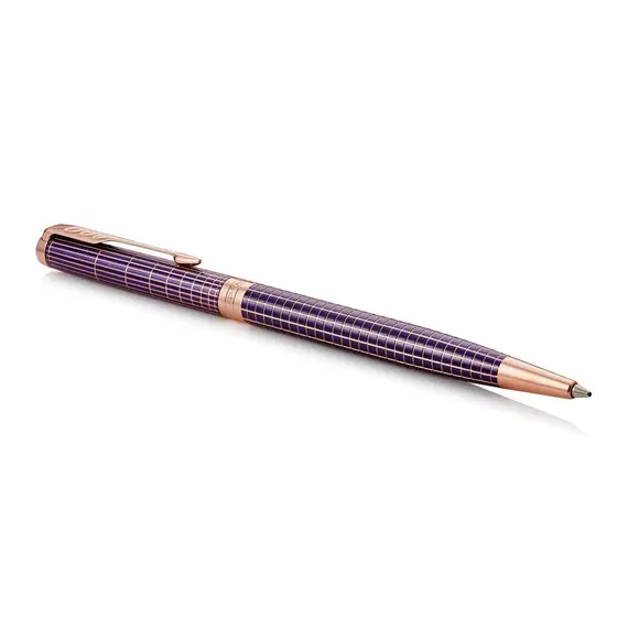 PARKER Sonnet Slim Medium Ballpoint Pen Chiselled Purple Matrix Rose Gold Trim Black Ink