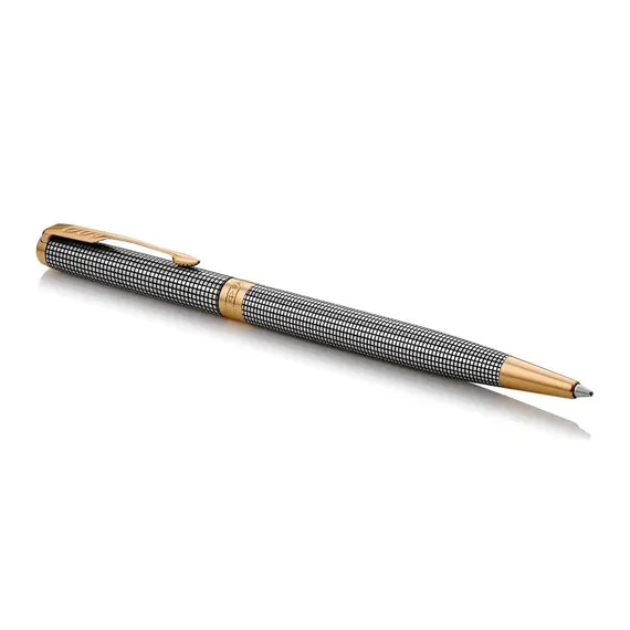 PARKER Sonnet Slim Medium Ballpoint Pen Chiselled Silver Gold Trim Black Ink