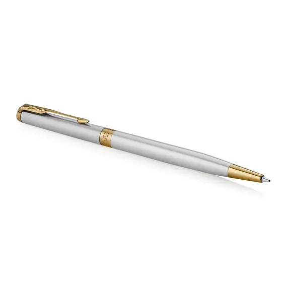 PARKER Sonnet Slim Medium Ballpoint Pen Stainless Steel Gold Trim Black Ink