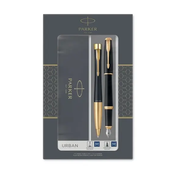 PARKER Urban Duo Ballpoint Pen and Fountain Pen Muted Black Gold Trim (2 pcs/set)