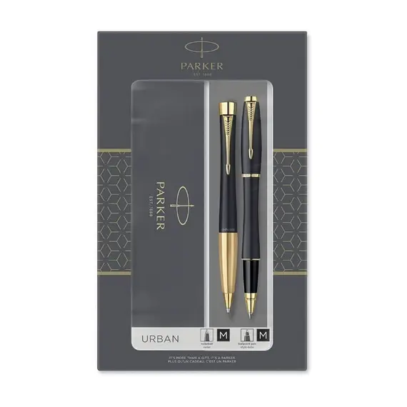 PARKER Urban Duo Ballpoint Pen and Rollerball Pen Muted Black Gold Trim (2 pcs/set)