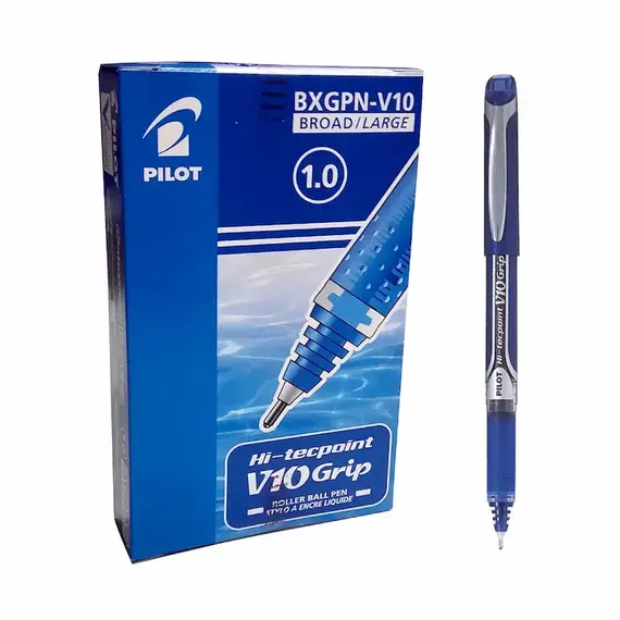 PILOT HI-TECPOINT Grip V10 Pen 1mm Blue (12 pcs/box)
