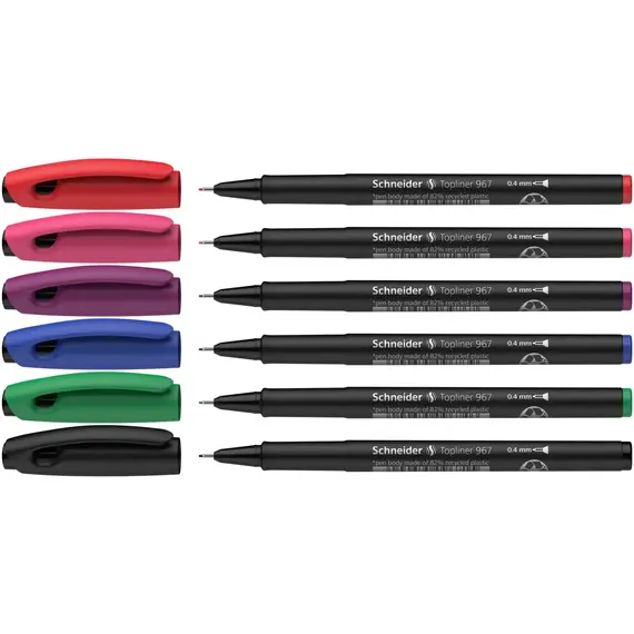 شنايدر توب لاينر 967  قلم فاينلاينر 0.4mm ستة ألوان (10 حبة/علبة)