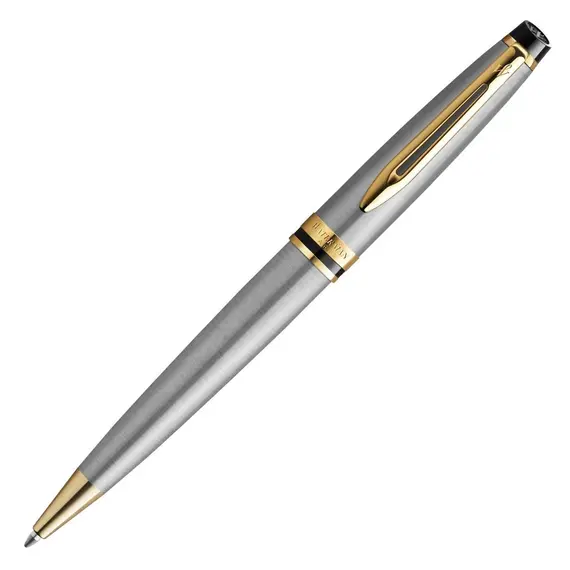 WATERMAN Expert Ballpoint Pen Stainless Steel Gold Trim