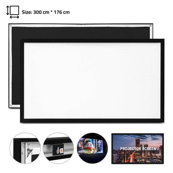 MG Fixed Frame  Projector Screen 300x176 cm (8 cm Frame) White with Black Frame
