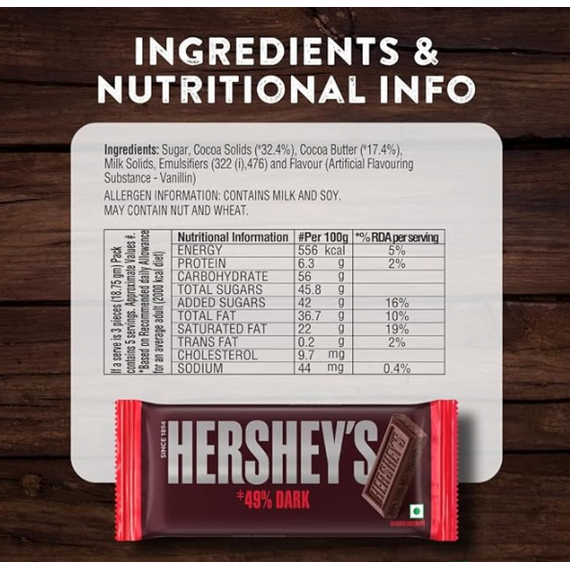 HERSHEY'S DARK CHOCOLATE BAR 24x40G