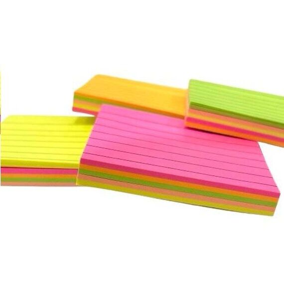 Memo Paper, Neon Lined Sticky Note, (75x75mm), 100 Sheets/pads, 5 Colors, 12 PC/Pack