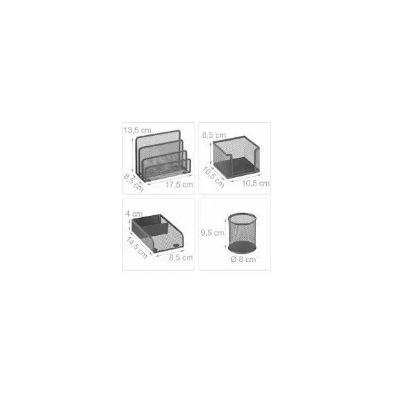 مجموعة مكتب من الشبكة المعدنية 4 قطع - اللون: أسود