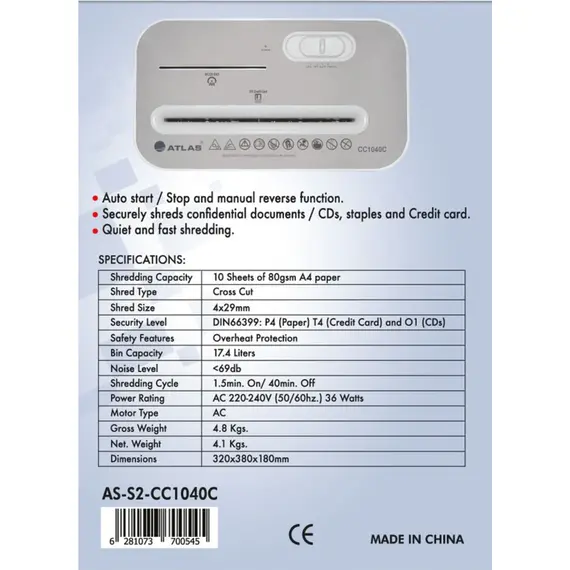Shredder, ATLAS Paper Shredder CC1040C