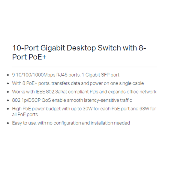 10-Port Gigabit Desktop Switch with 8-Port PoE+ – (TL-SG1210P)