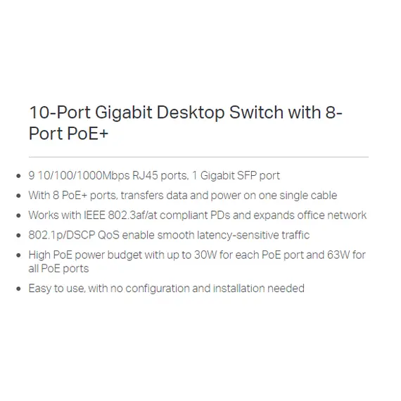10-Port Gigabit Desktop Switch with 8-Port PoE+ – (TL-SG1210P), 5 image