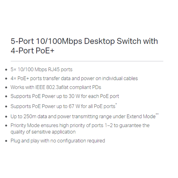 محول مكتبي 5 منافذ 10/100 ميجابت في الثانية – (TL-SF1005P)