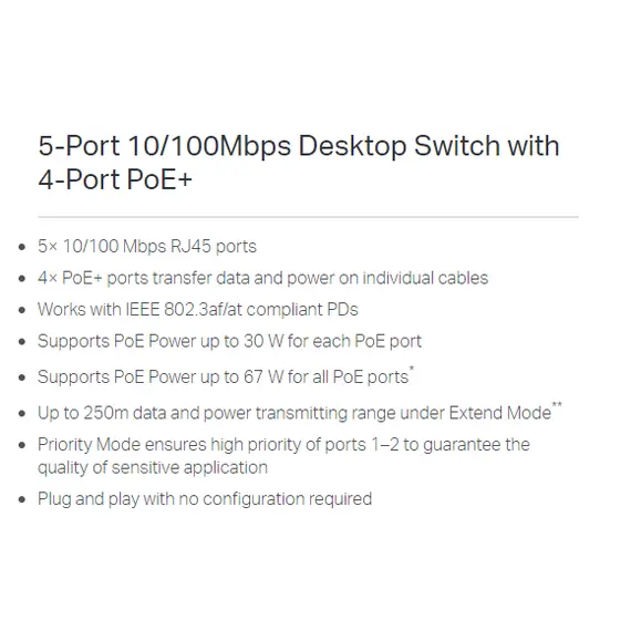 محول مكتبي 5 منافذ 10/100 ميجابت في الثانية – (TL-SF1005P)