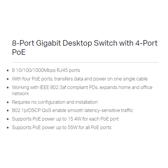 8-Port Gigabit Desktop Switch with 4-Port PoE+ – (TL-SG1008P) 8-Port Gigabit Desktop Switch with 4-Port PoE+ – (TL-SG1008P)
