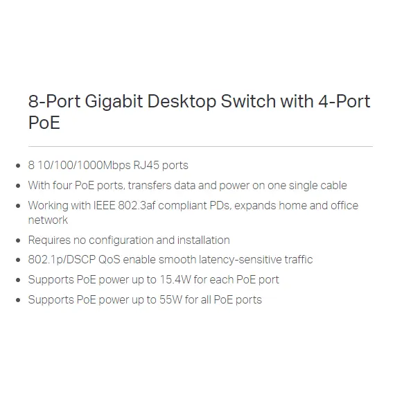 8-Port Gigabit Desktop Switch with 4-Port PoE+ – (TL-SG1008P), 6 image
