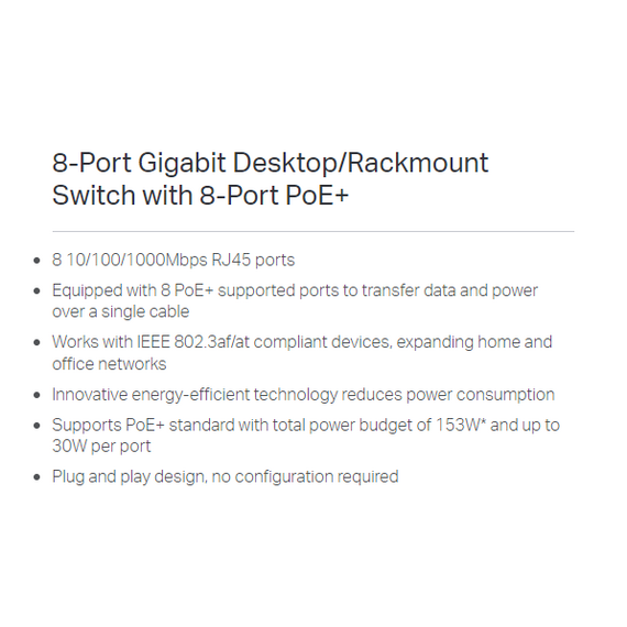 محول جيجابت + PoE  مع 8 منافذ - (TL-SG1008MP)