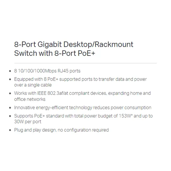 محول جيجابت + PoE  مع 8 منافذ - (TL-SG1008MP)