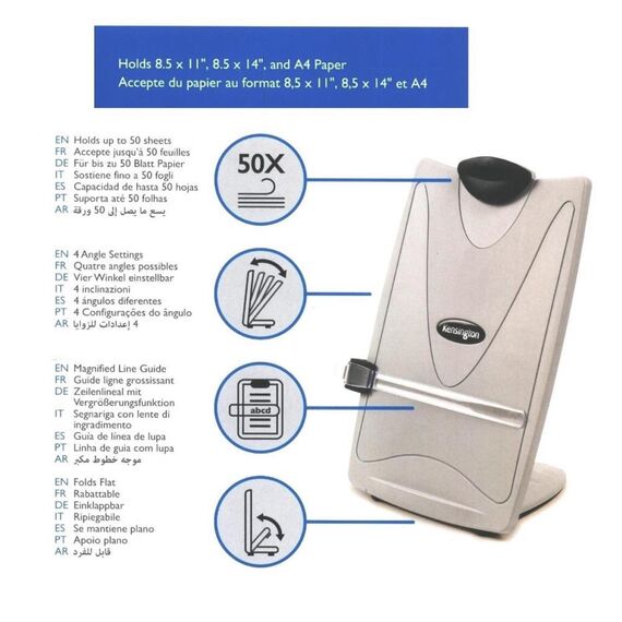 Rexel Easel Copyholder – Holds 50 Sheets, Adjustable Angles, Line Guide