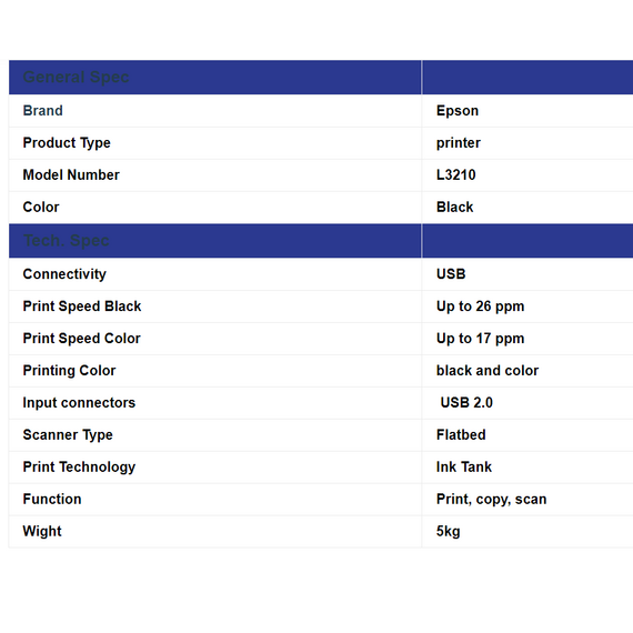 طابعة إبسون إيكو تانك L3210 الكل في واحد - طباعة، مسح ضوئي، نسخ طابعة إبسون إيكو تانك L3210 الكل في واحد - طباعة، مسح ضوئي، نسخ