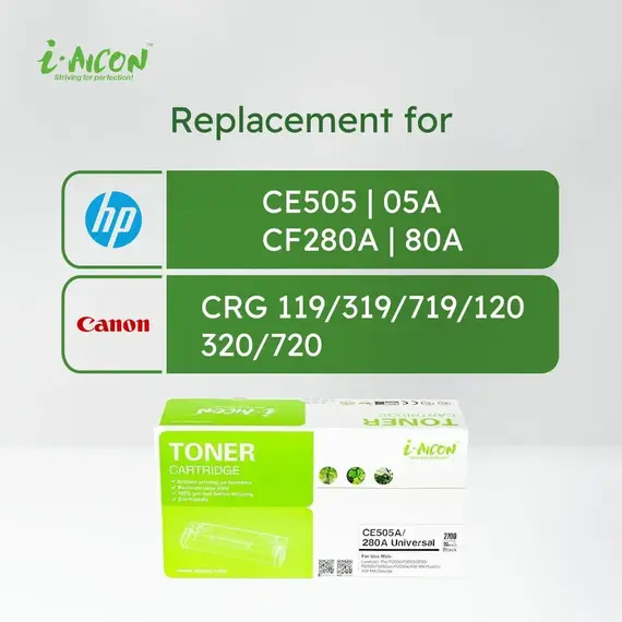 i-Aicon Compatible Laser Toner Black (HP CE505|05A / CF280A|80A, Canon 119/319/719/120/320/720)