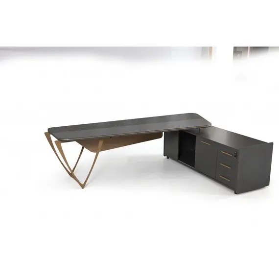 Office Set ICON Executive Manager Desk with Extension Black & Gold 3-Piece (TLLL-DS001)