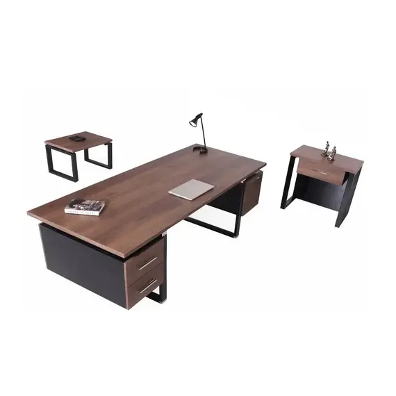Office Set Lara - Desk 200 cm - Brown & Black 4 Pieces (TLLL-DS017)