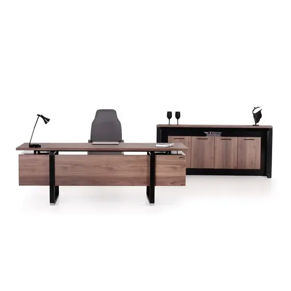Office Set Lara - Desk 200 cm - Brown & Black 4 Pieces (TLLL-DS017)