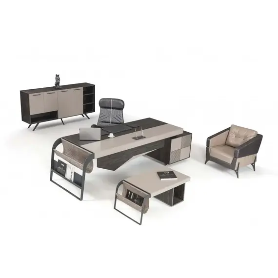 Office Set New Aura - Black & Dark Beige Desk, 3-Piece (TLLL-DS002)